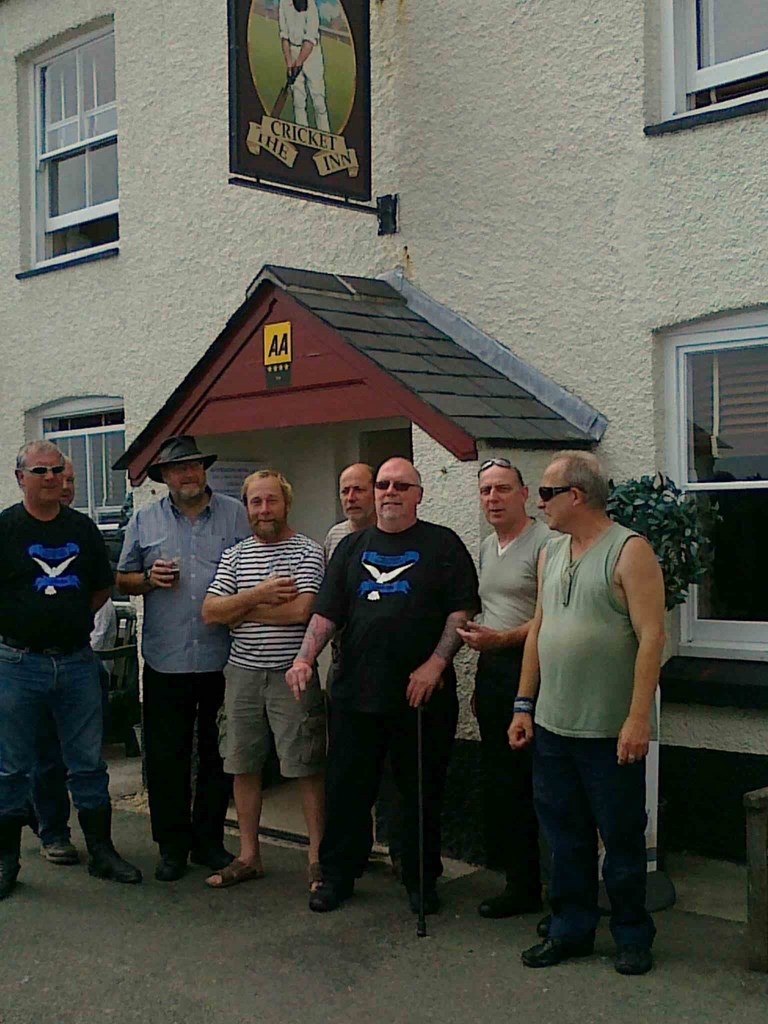 Dave, Steve, Pippin, Mick, Malc, Mo and Paul outside The Cricket 2011