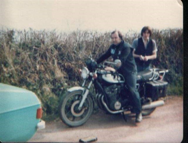 Jonathan and Geoff on Pete's Yam 750 Easter 79 Devon